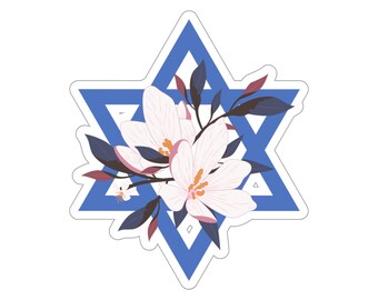 Israel Flag Star of David Yom Kippur Floral Kiss-Cut Sticker