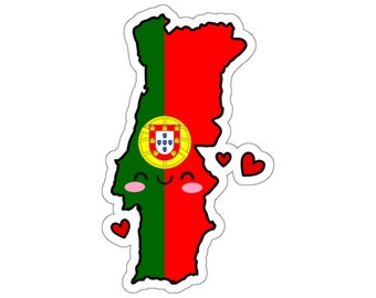 Portugal Flag Map Smile with Love Kiss-Cut Sticker