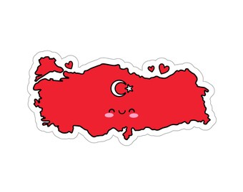 Turkey Flag Map Smile with Love Kiss-Cut Sticker