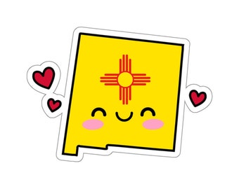 New Mexico Flag Map Smile with Love Kiss-Cut Sticker