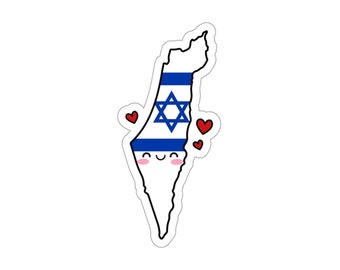 Israel Flag Map Smile with Love Block Kiss-Cut Sticker