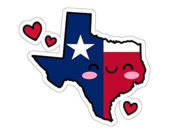 Texas Flag Map Smile with Love Kiss-Cut Sticker