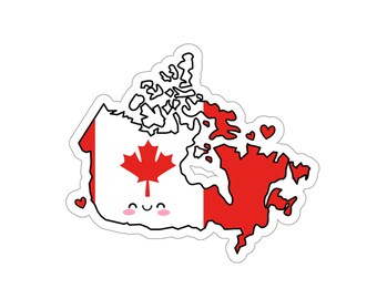Canada Flag Map Smile with Love Kiss-Cut Sticker