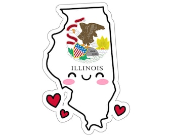 Illinois Flag Map Smile with Love Kiss-Cut Sticker