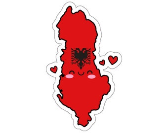Albania Flag Map Smile with Love Kiss-Cut Sticker