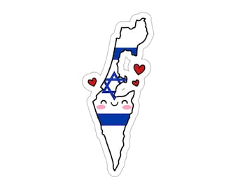 Israel Flag Map Smile with Love Kiss-Cut Sticker