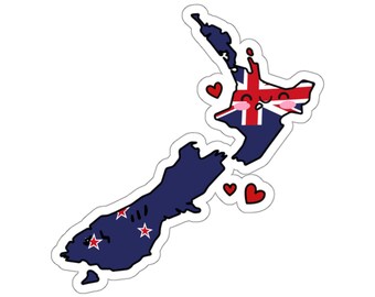 New Zealand Flag Map Smile with Love Kiss-Cut Sticker