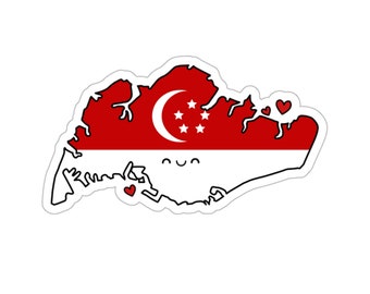 Singapore Flag Map Smile with Love Kiss-Cut Sticker
