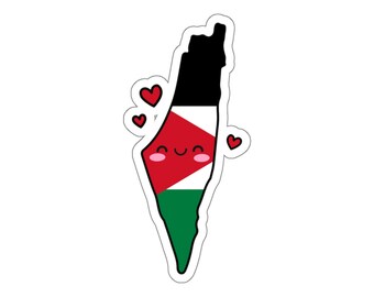 Palestine Flag Map Smile with Love Kiss-Cut Sticker