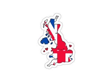 Great Britain United Kingdom UK Flag Map Smile with Love Kiss-Cut Sticker