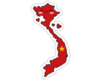 Vietnam Flag Map Smile with Love Kiss-Cut Sticker