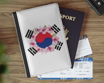 South Korea Flag Hibiscus Syriacus Korean Rose Mugunghwa RFID-Protected Passport Cover Gift For Traveler
