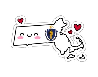 Massachusetts Flag Map Smile with Love Kiss-Cut Sticker