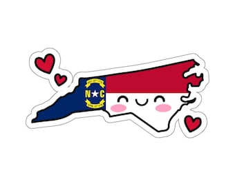 North Carolina Flag Map Smile with Love Kiss-Cut Sticker