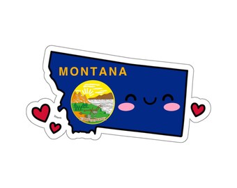 Montana Flag Map Smile with Love Kiss-Cut Sticker