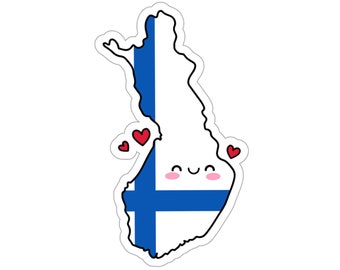 Finland Flag Map Smile with Love Kiss-Cut Sticker