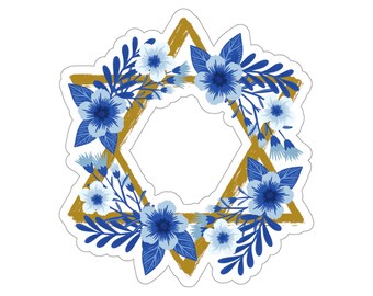 Israel Flag Star of David Blue Anemone Floral Kiss-Cut Sticker