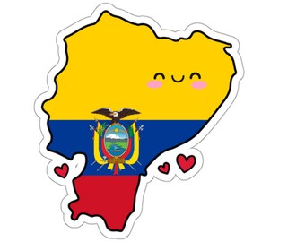 Ecuador Flag Map Smile with Love Kiss-Cut Sticker