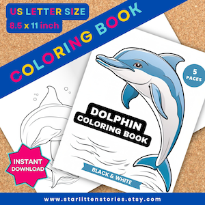 Imprimible * Libro para colorear de delfines para niños, delfines – amantes de los delfines, descarga instantánea, tamaño carta de EE. UU., diversión para niños, imprimible, 5 páginas