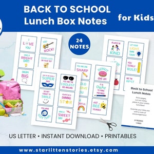 Printable * Back to School Lunch Box Notes for Kids, send your love, school lunch fun – instant download, US Letter, 24 message, 4 pages