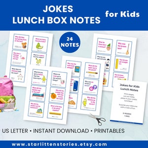 Printable * Jokes Lunch Box Notes for Kids, send your love, make lunch fun – positive, instant download, US Letter, 24 messages, 4 page
