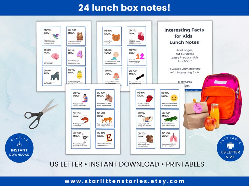 Lunch Box Text Printable * Interesting Facts Lunch Box Notes for Kids, Send Your Love ...