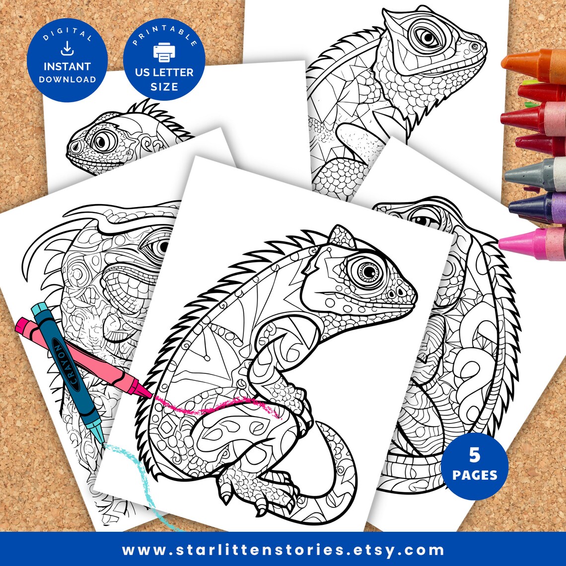 Lizard Vector Color Book Printable * Lizards Coloring Book for Kids, Lizards – Instant Download ...