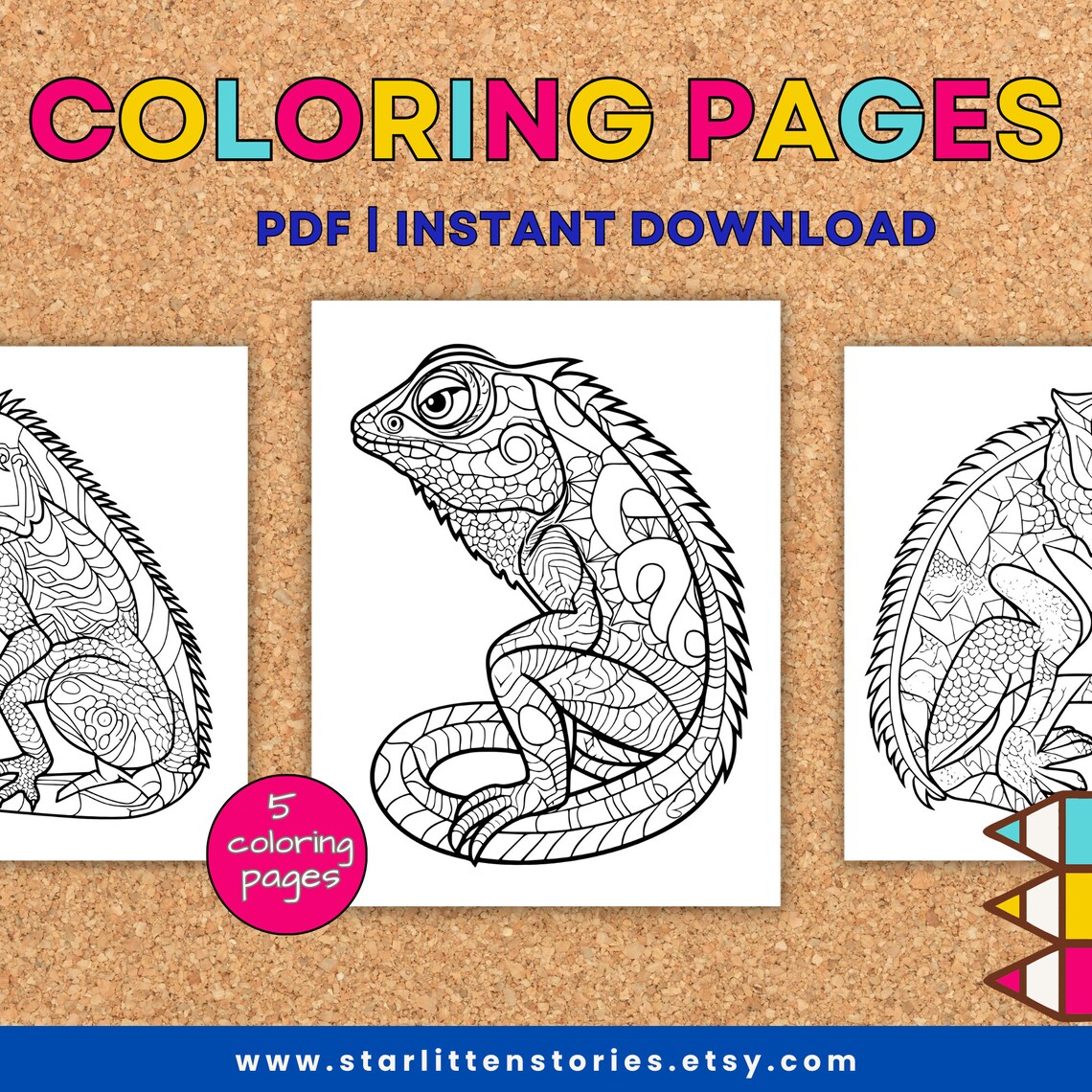 Lizard Vector Color Book Printable * Lizards Coloring Book for Kids, Lizards – Instant Download ...