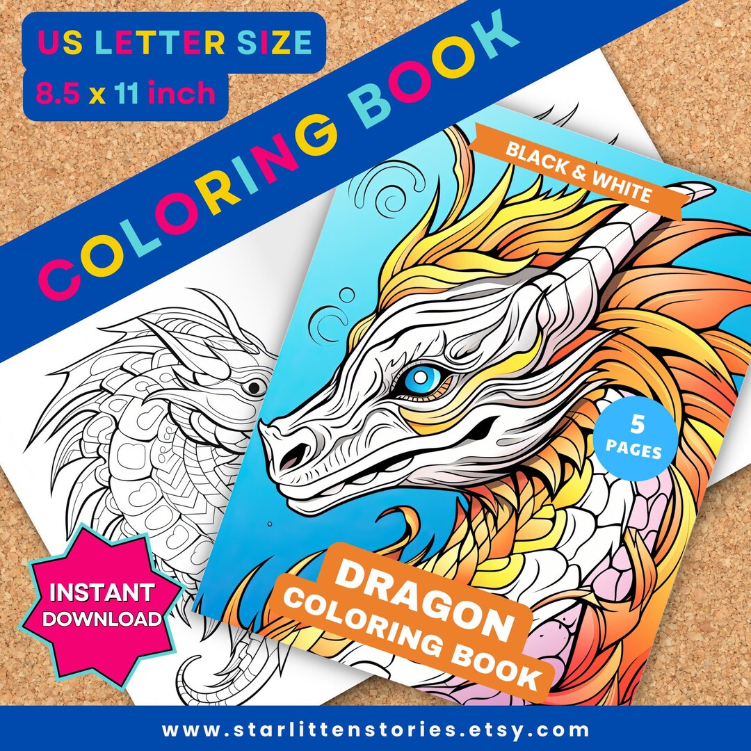 Printable Dragon Coloring Book for Kids Dragons Instant - Etsy