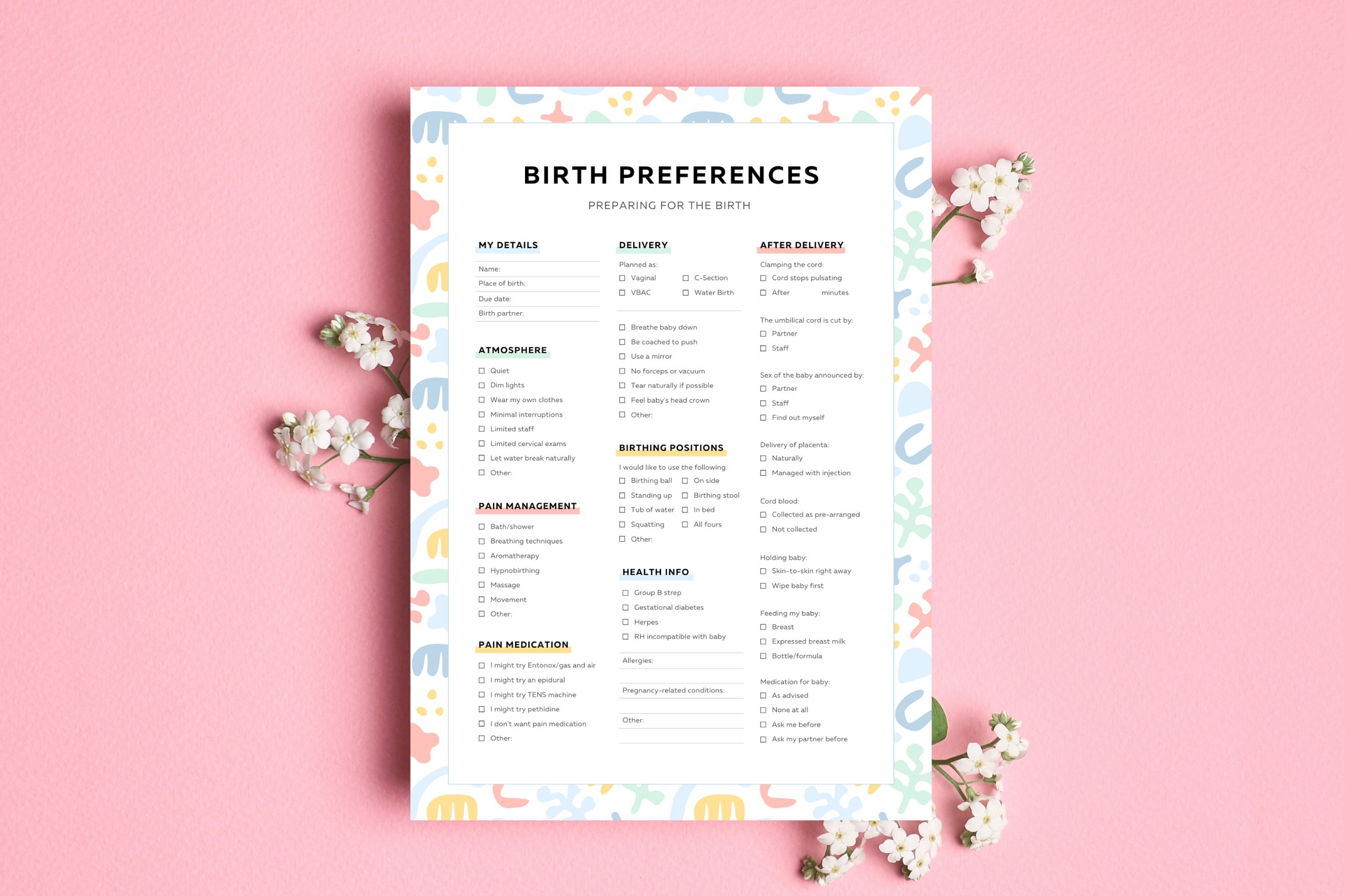 Birth Plan Template for CANVA, Birth Preference Template in CANVA ...