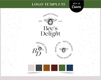 Elegant Honey Bee Logo Design Template: Small Business Branding (CANVA)