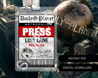Digital Download Printable Daily Planet Lois Lane Press No Photo 2025 Badge Staff ID Card Cosplay Prop