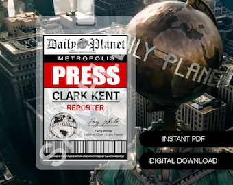 Descarga digital imprimible Daily Planet Clark Kent Press Sin foto 2025 Insignia de identificación de personal Accesorio de cosplay