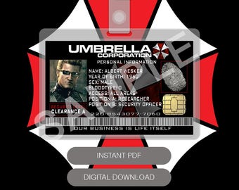 Digital Download Printable Resident Evil Umbrella Corporation - Albert Wesker Prop Replica Badge Costume Cosplay Comic Con Halloween