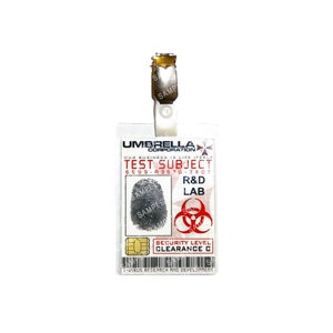 Resident Evil Umbrella Corporation - Test Subject (R&D) Lab Movie Prop Replica Badge Novelty Costume Cosplay Comic Con Halloween