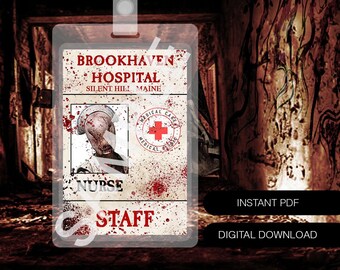 Digital Download Printable Silent Hill Nurse Hospital ID Badge Cosplay Prop Horror Halloween