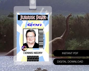 Digital Download Printable Jurassic Park - Dennis Nedry Ingen Prop Replica Badge Novelty Costume Cosplay Comic Con Halloween