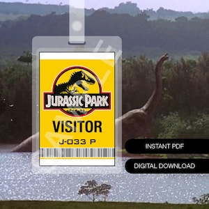 Digital nedladdning utskrivbar dinosaurie gul besökspass rekvisita replika märke nyhet kostym cosplay halloween