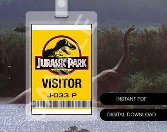 Digital Download Printable Dinosaur Yellow Visitor Pass Prop Replica Badge Novelty Costume Cosplay Halloween