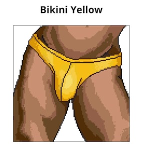 May include: A yellow bikini bottom with a simple design.