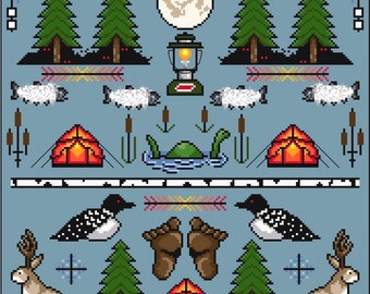 Camping with Cryptids PDF cross stitch pattern
