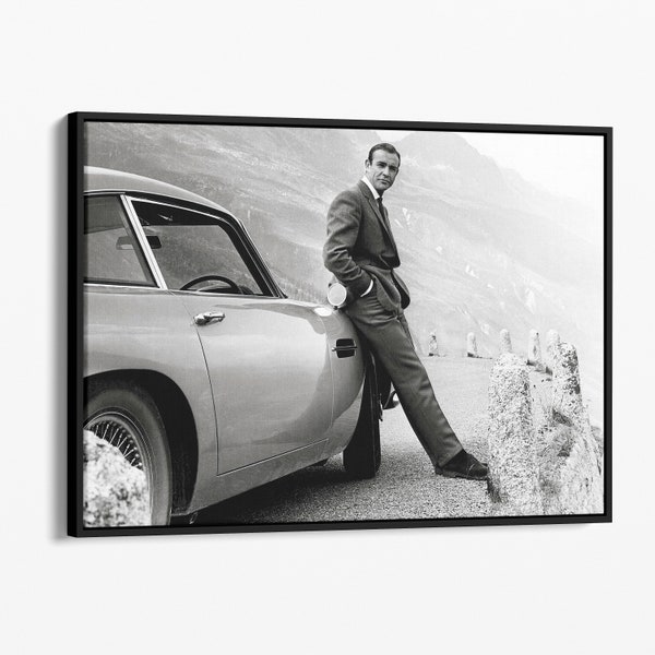 James Bond Wall Art | James Bond 007 Poster | Vintage Car Decor | James Bond Canvas | Sean Connery 007 | 007 Aston Martin | Man Cave Decor