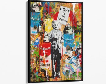 Banksy Wall Art | Einstein Love Is The Answer Canvas or Poster Print |  Graffiti Wall Art | Housewarming Couples Gift | Banksy | Canvas Art