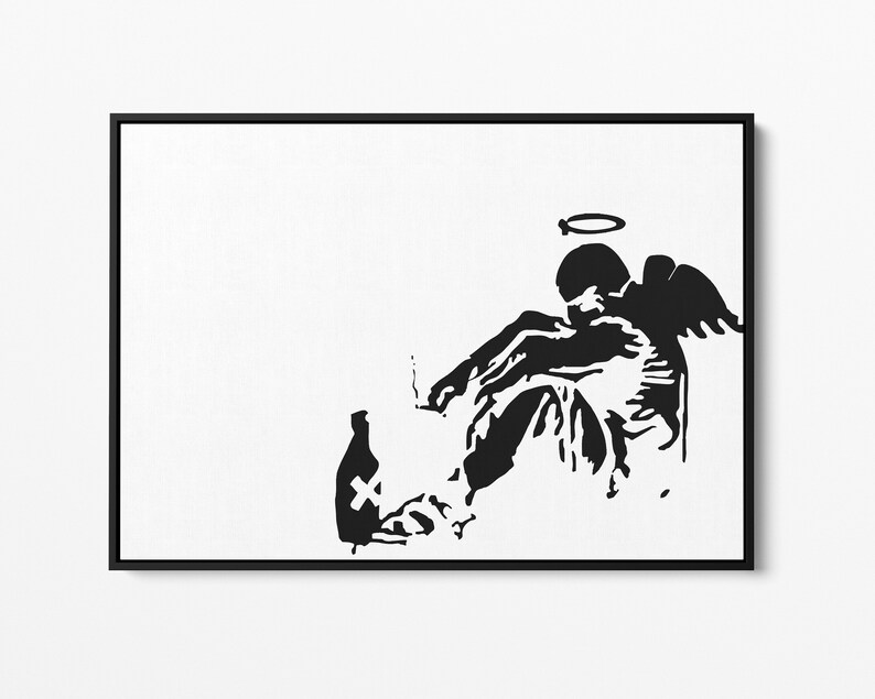 Banksy Fallen Angel Large Canvas Print Banksy Wall Art Etsy