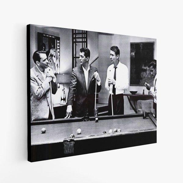 The Rat Pack Celebrity Portraits | Rat Pack Playing Pool Canvas Wall Art | Las Vegas Art | Frank Sinatra Poster | Man Cave Decor