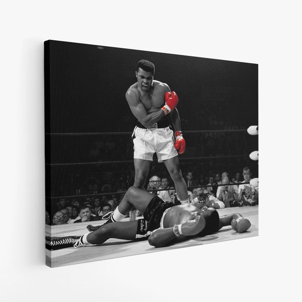 Toile Muhammed Ali et Sonny Liston - Muhammed Ali Knockout - Art de la boxe - Déco homme des cavernes