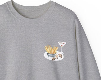 Girl Dinner (No Lettering) Oysters, Martini, & French Fries Crewneck Sweatshirt | Bachelorette gift, girls trip, girls night, galentines day