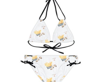 Mädchen Abendessen Auster und Martini Print Riemchen Bikini Set | Vintage Geschenk für Mädchen, Hochzeitsgeschenk, Junggesellinnenabschied Geschenk