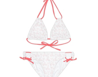 Austern und Martini Print Riemchen Bikini Set | Mädchen Abendessen Geschenk, Junggesellinnenabschied Geschenk, Hochzeitsfeier Geschenk