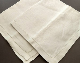 3 White Damask Square Napkin Table Linen Cloth Antique Vintage French Provincial Rustic High Tea Farmhouse Fairycore Cottage Dinning